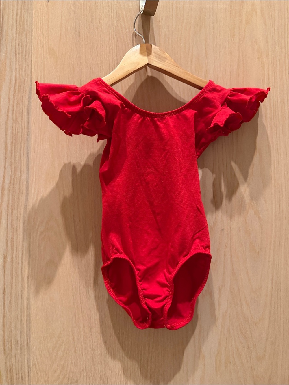Girls Red Ruffle-Sleeve One-Piece Bodysuit